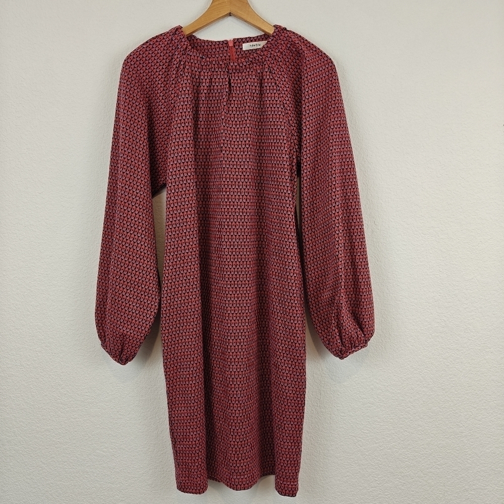 Tyler Boe Long Puff Sleeve Geometric Printed Mini Shirt Dress Size Medium
